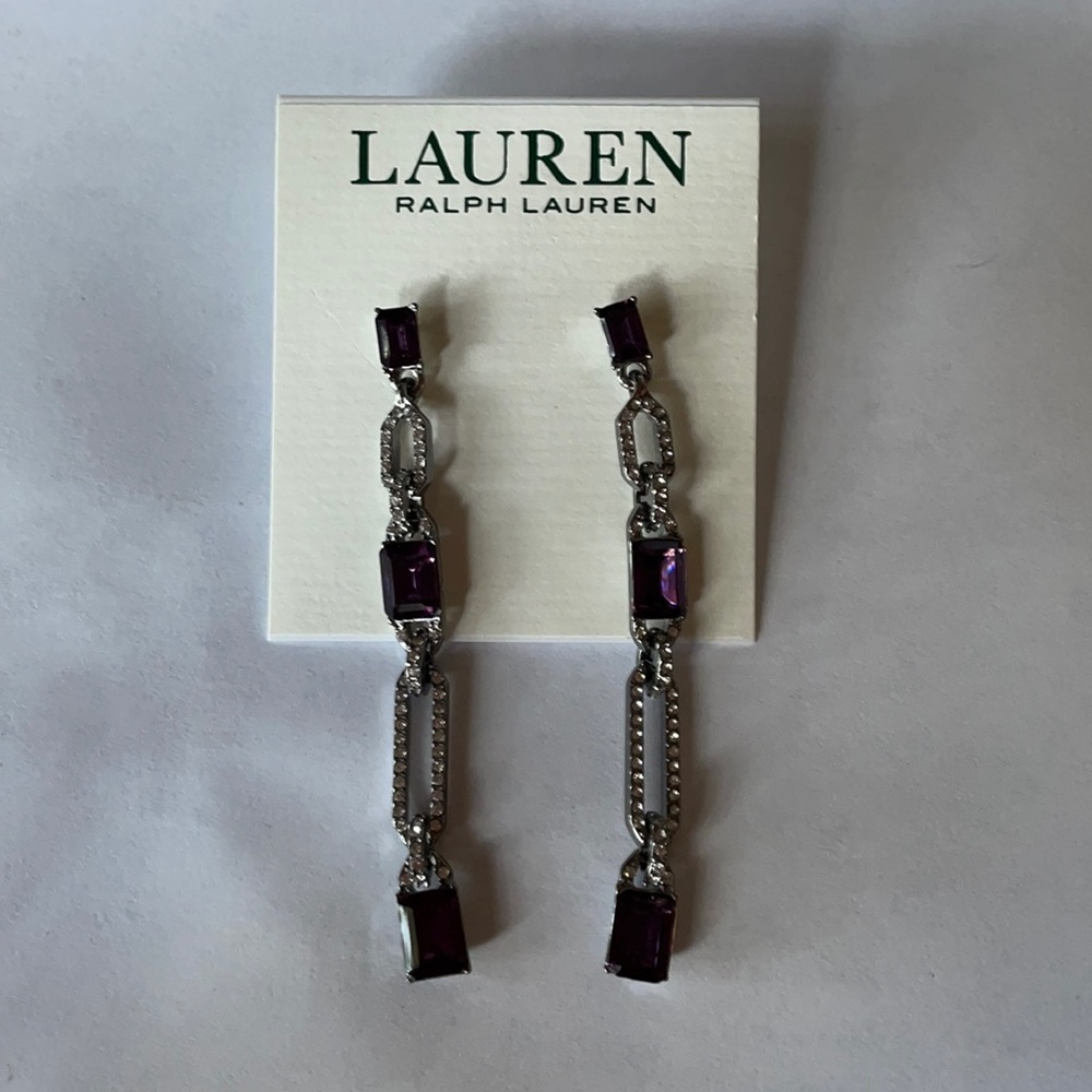 Lauren Ralph Lauren Purple & Clear Dangle Earrings